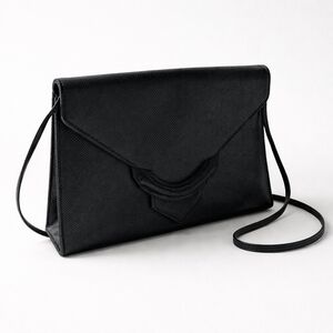 Vintage Black Structured Crossbody Clutch Faux Leather Minimalist Quiet Luxary